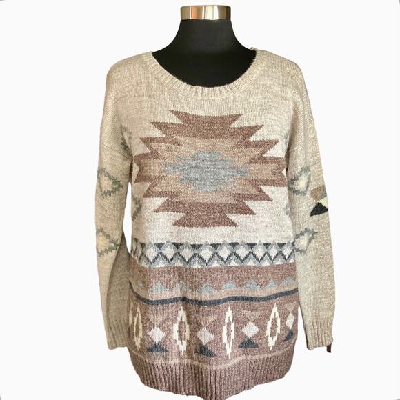 American Eagle Pullover Sweater Wool Blend Scoop MED Aztec Western Cowgirl - Picture 1 of 9